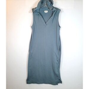 Pact Womens Airplane Organic Cotton Hooded Tank Midi Dress Size Large Blue
